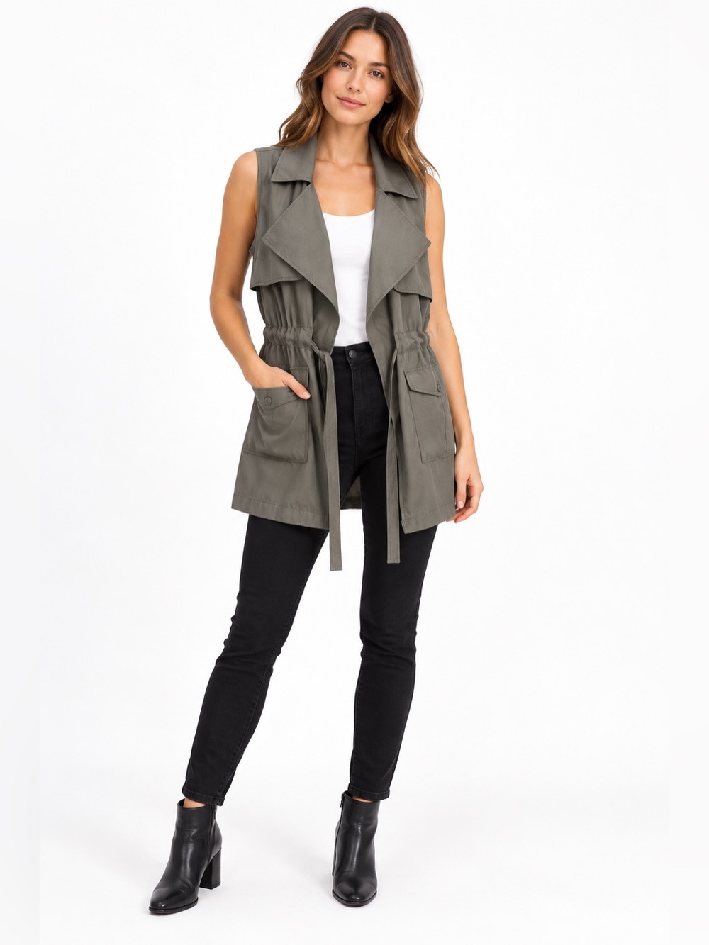 Trouve Olive Utility Sleeveless Vest